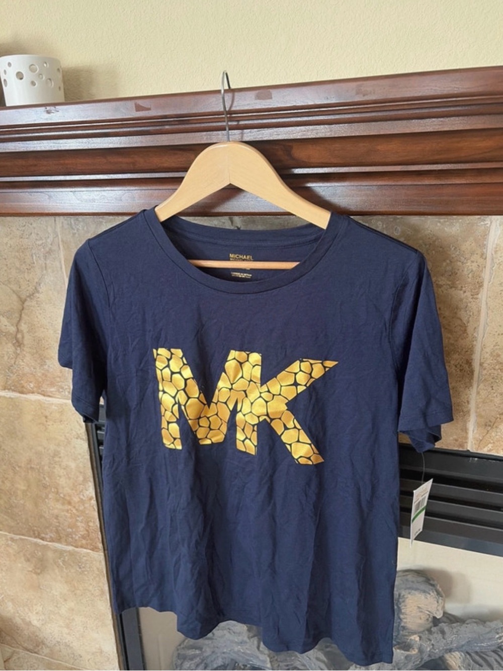 Michael Kors Navy Tee with Gold MK Logo